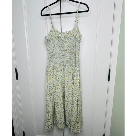 Free People $128 Lavender Daze Floral Smocked Drop Waist Midi Dress Size Large - Picture 5 of 10